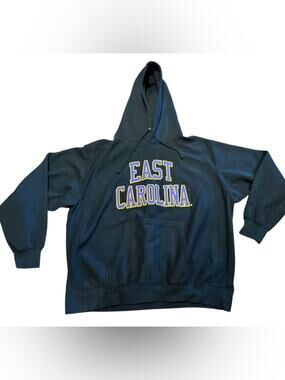 East Carolina Black Hoodie with Purple & Gold Appliqué Lettering Adult XXL